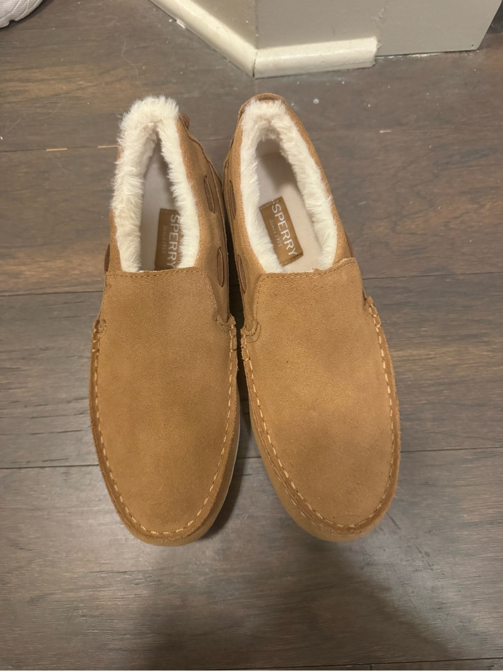 Sperry Tan Suede Fleece-Lined Moccasins